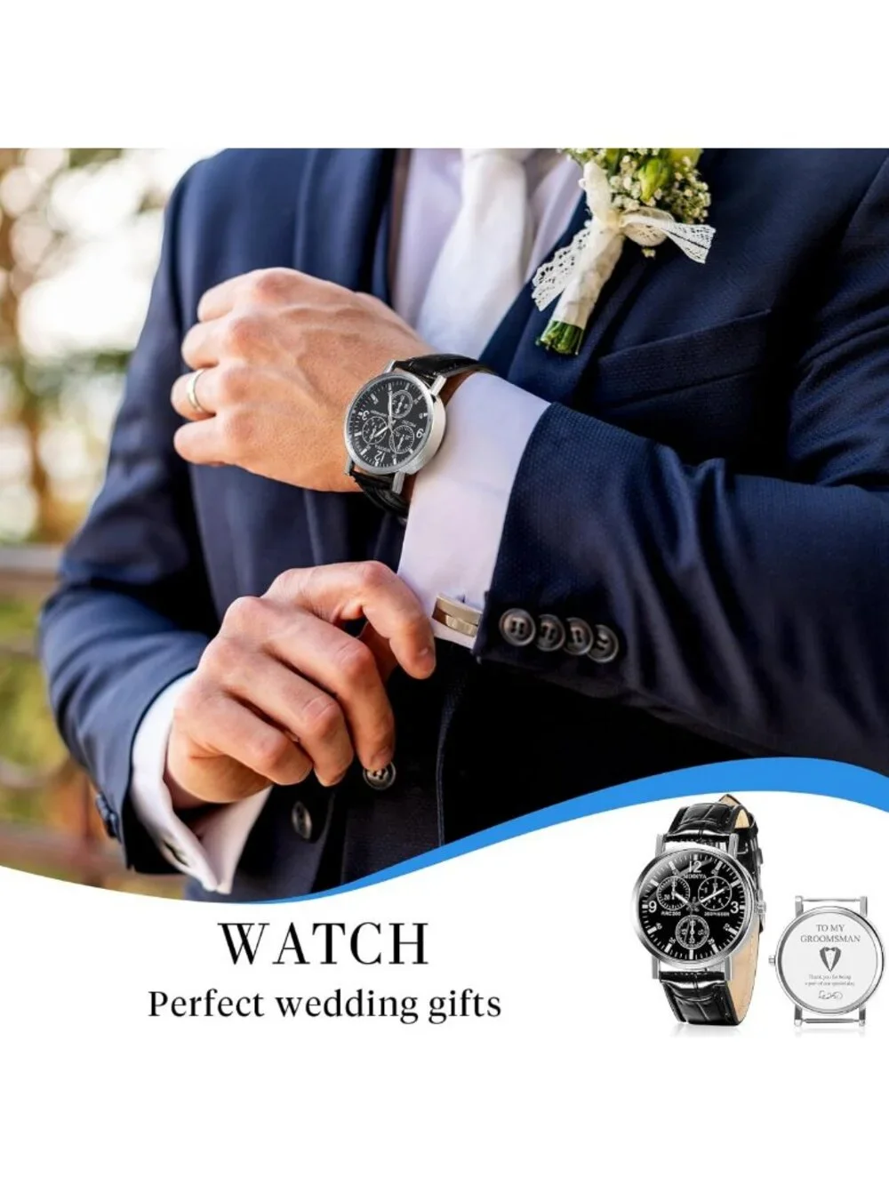 Stylish 6-Piece Men's Chronograph Watch Set - Quartz Leather Strap Gift Box
